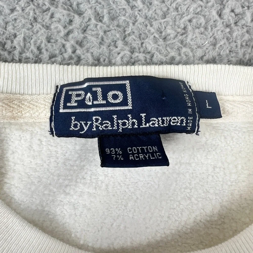 Polo Ralph Lauren Sweatshirt Men's L White Golf Crest Embroidered Crewneck VTG